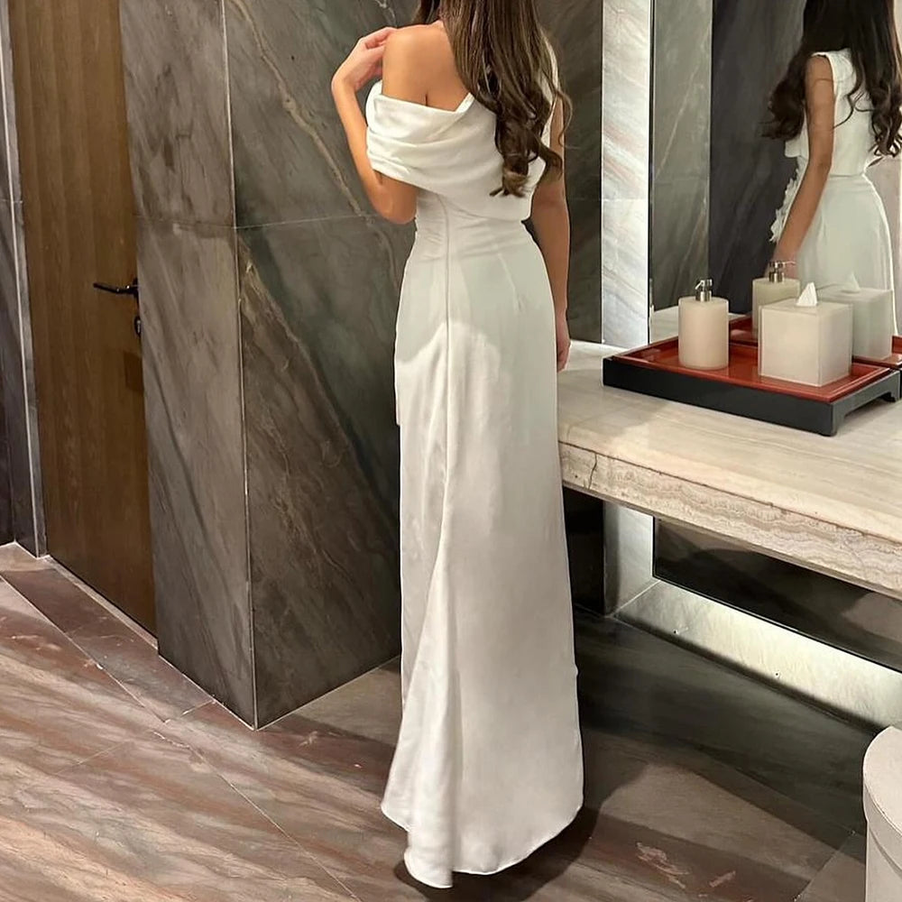 Customized Elegant Straight Ankle Length Strapless Jersey Sleeveless Flowers Pleats Evening Dress Classic vestidos para mujer