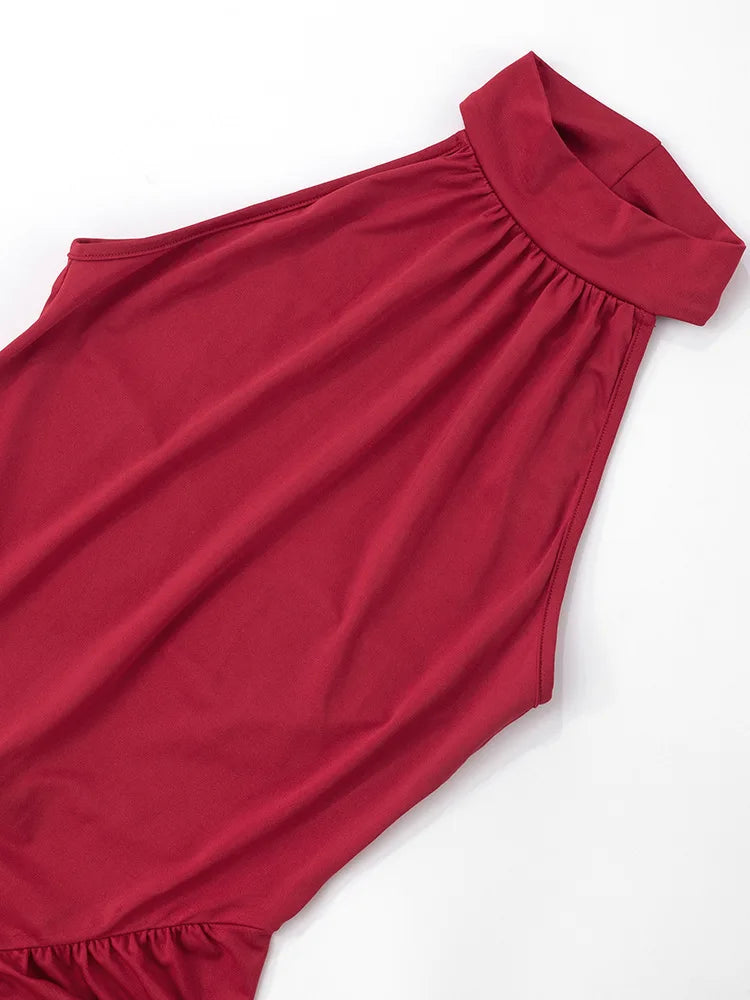 Mozision Halter Ruched Sleeveless Sexy Maxi Dress Women Gown Fashion Slim High Waist Evening Club Party Split Long Dress