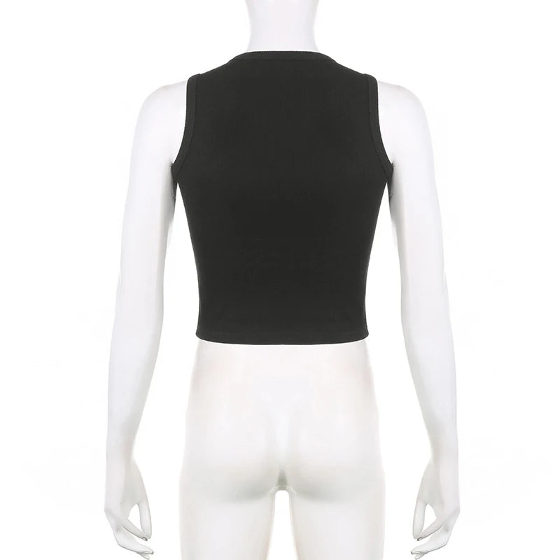 Guitar Print Sleeveless Tank Top Y2K Casual Ribbed Women Grunge Crop Top Harajuku Fashion Vest Tee 90s Street Outfits