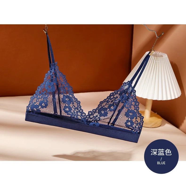 Lady Sexy Lace Bras French Style Triangle Cup Brassiere Erotic Lingerie Thin Floral Mesh Underwear Active Bra Women's Intimates