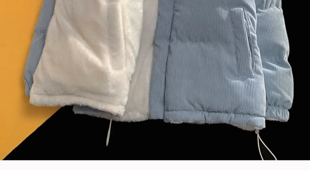 Fog Blue Cotton-padded Coat Men's Winter Thickened Hong Kong Style Corduroy Cotton Jacket Design Sensibility Niche 2023 Workwear