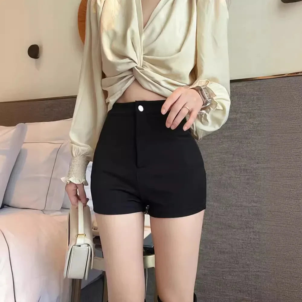 Black High-waisted Shorts Women's Outer Wear Spring Summer New Style Tight Elastic Hip Covering Sexy Casual Trendy