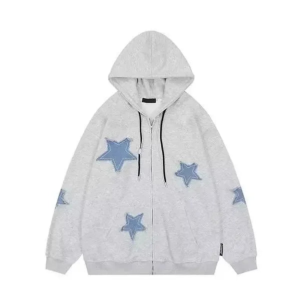 Vintage Star Print Hooded Sweatshirt Unisex Loose Fit Fashion Jacket For Men Women Ideal For Couples