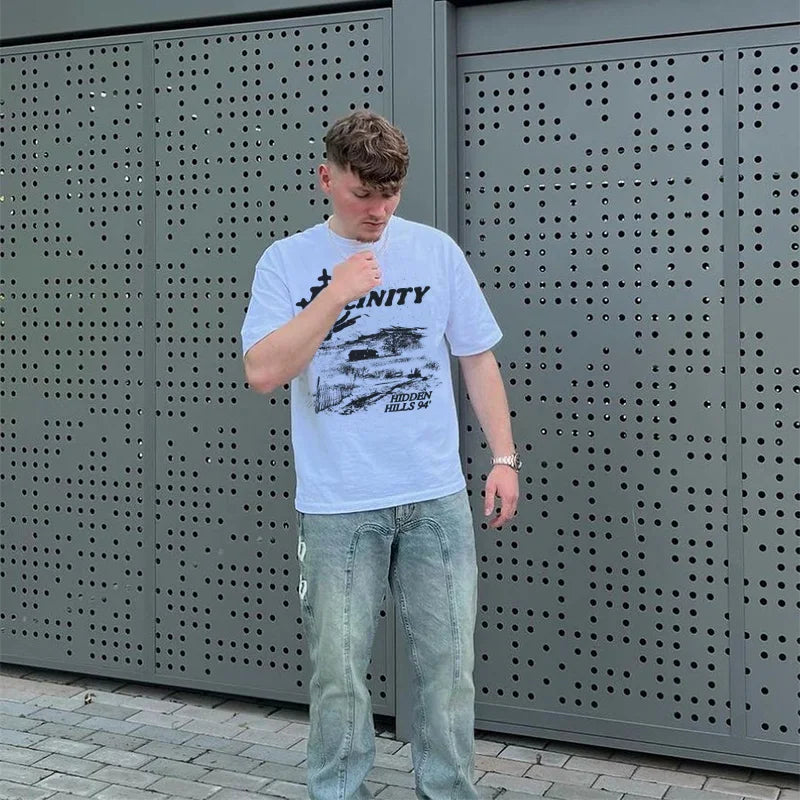 Men T-Shirt Cotton Tee Summer Letter Y2k Streetwear Vintage Aesthetic Harajuku Grunge Korean Fashion Graphic Oversized Clothing