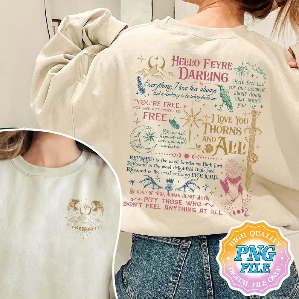 the Night Court Illyrians A Court of Thorns and Roses Rhysand Cassian Azriel Print Long Sleeve Sweatshirt Y2K Top Streetwear