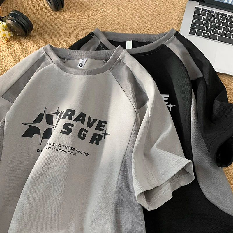 Mens Hipster Contrast Color T Shirt Oversized Vintage Racing Short Sleeve Tshirts Unisex Graphic Jersey Printed Casual Tee Shirt