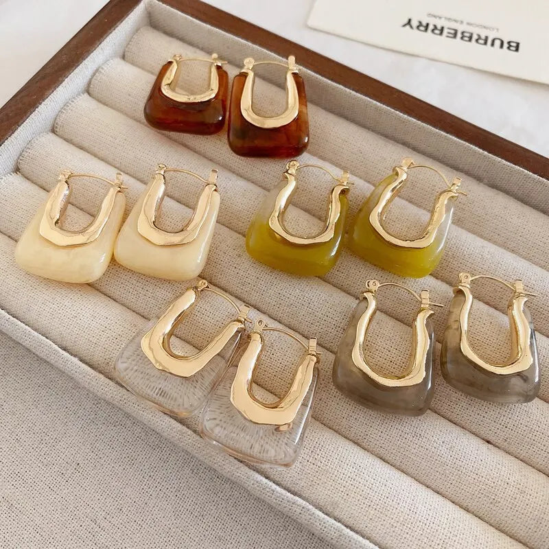 Green Pink Transparent Resin Earrings For Women Girls Geometric Irregular Stud Earrings 2023 New Trendy Ear Jewelry for Party