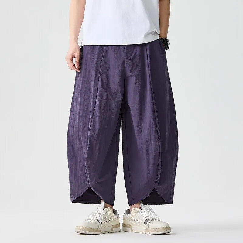 Men Wide Leg Pants Summer Light Thin Solid Casual Harun Pants Elastic Waistband Loose Oversize Lantern trousers Men Clothing