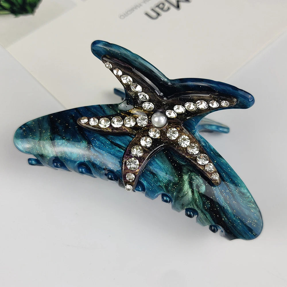 Sea Series Large Hair Claws Clip Diamond Starfish Conch Hair Clips Acetate Hair Accessories Handmade