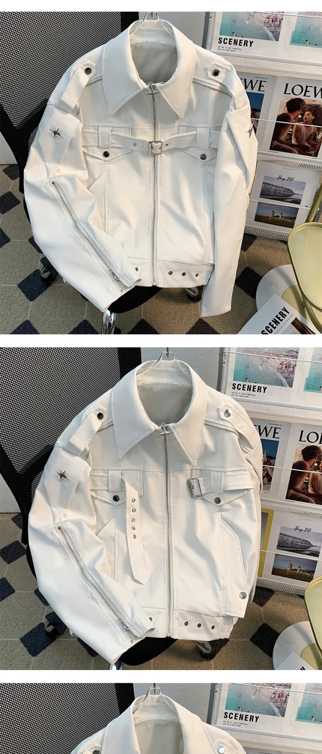 Niche deconstruction Heavy Industry leather jacket for men Spring and autumn design sense loose short motorcycle leather jacket