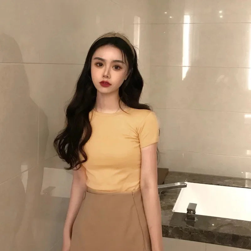 Fashionable Letter Embroidery Short Sleeve T-Shirt Women's Loose-Fit Summer New Style Slimming Base Layer Korean Version