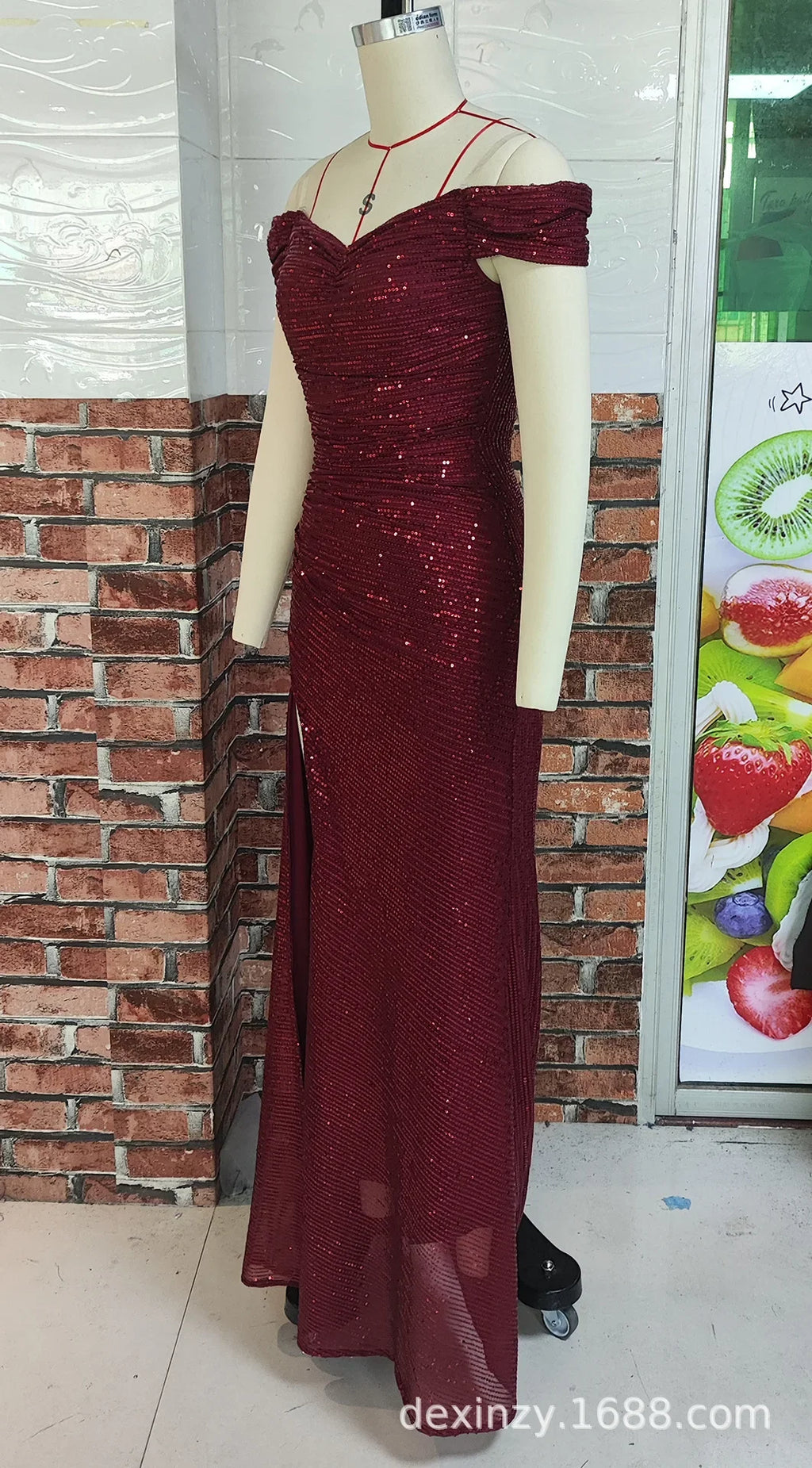 Sexy Side Slit Ballgown Shiny Sequins Women's Dress Independent Station Polyester Borderless Flashing Lightweight Fashion