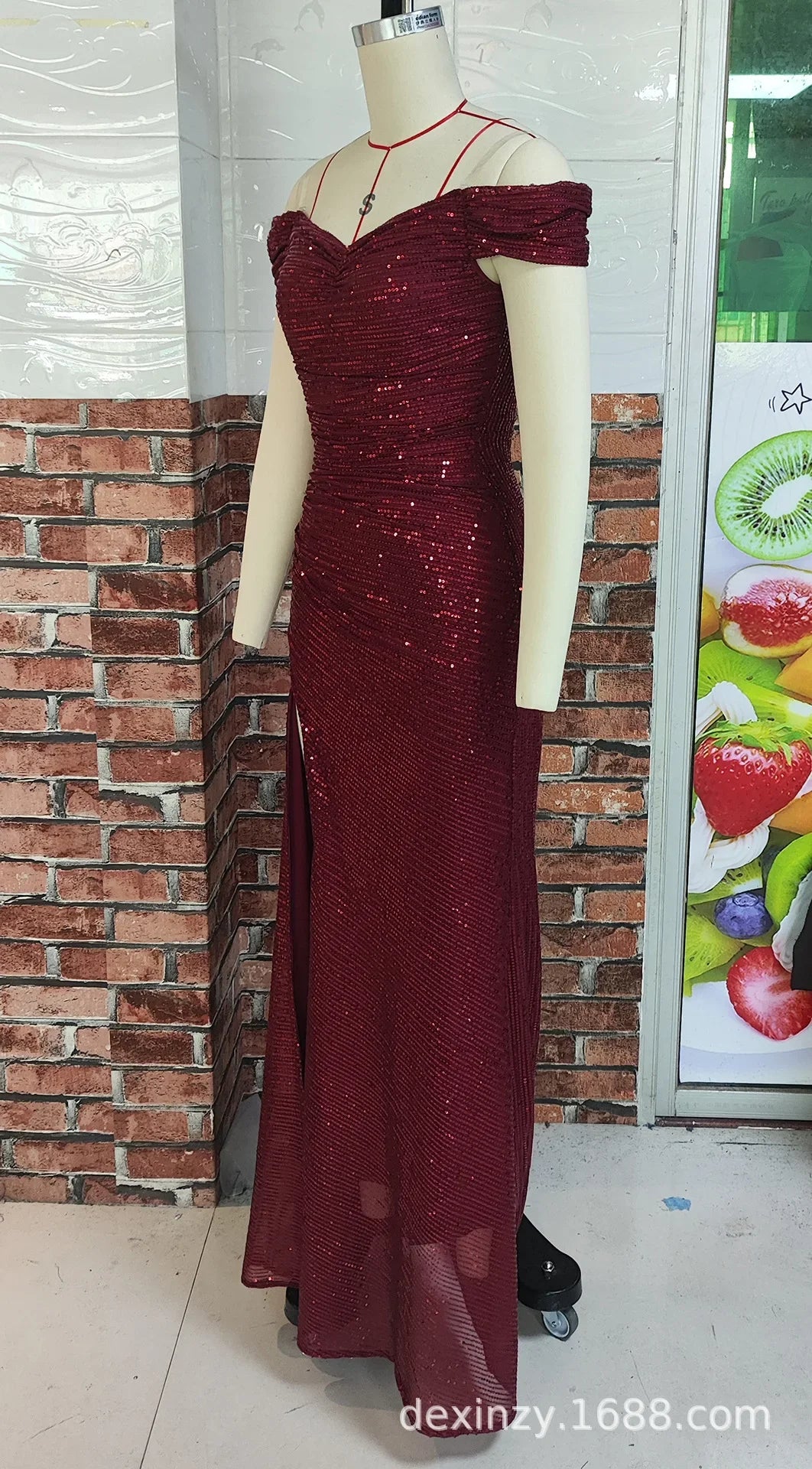 Sexy Side Slit Ballgown Shiny Sequins Women's Dress Independent Station Polyester Borderless Flashing Lightweight Fashion