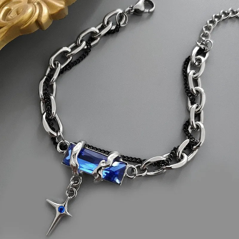 2024 Retro Black Zircon Star Bracelet for Women Men Gifts Trend Titanium Steel Chain Unisex Goth Jewelry New Couple Accessories