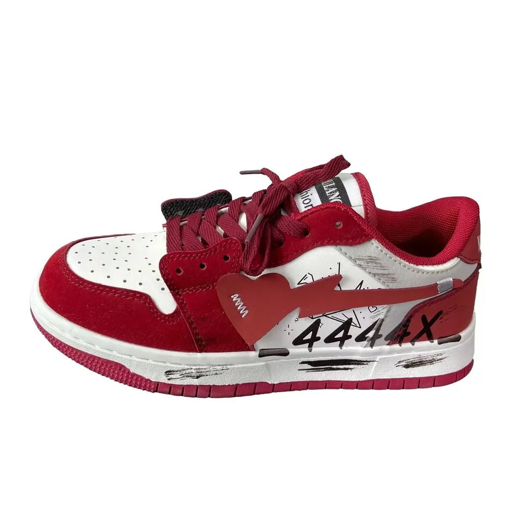 Men's Shoes Niche Fashion Retro Graffiti Made Old Board Shoes Women's Flat Bottome Casual Couple Sport Shoe Unisex Lace Up Shoes