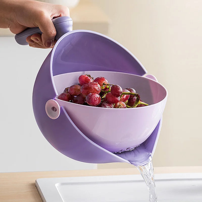 Dual-Layer Rotating Colander with Wash Bowl Premium Food Strainer for Pasta Fruits and Vegetables BPA-Free Kitchen Innovation