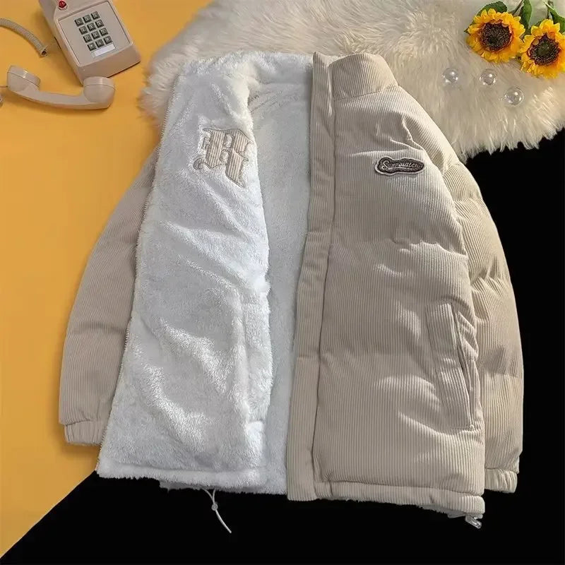 Fog Blue Cotton-padded Coat Men's Winter Thickened Hong Kong Style Corduroy Cotton Jacket Design Sensibility Niche 2023 Workwear