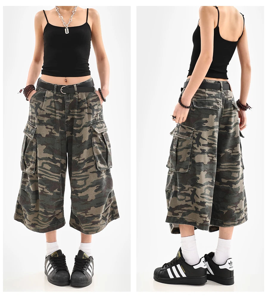 Summer Women's Camouflage Unisex Loose Capris Street Style Cargo Shorts Young Girl Casual Bottom Female Calf-length Pants