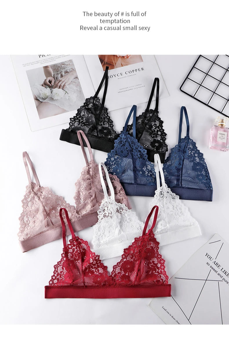 Lady Sexy Lace Bras French Style Triangle Cup Brassiere Erotic Lingerie Thin Floral Mesh Underwear Active Bra Women's Intimates