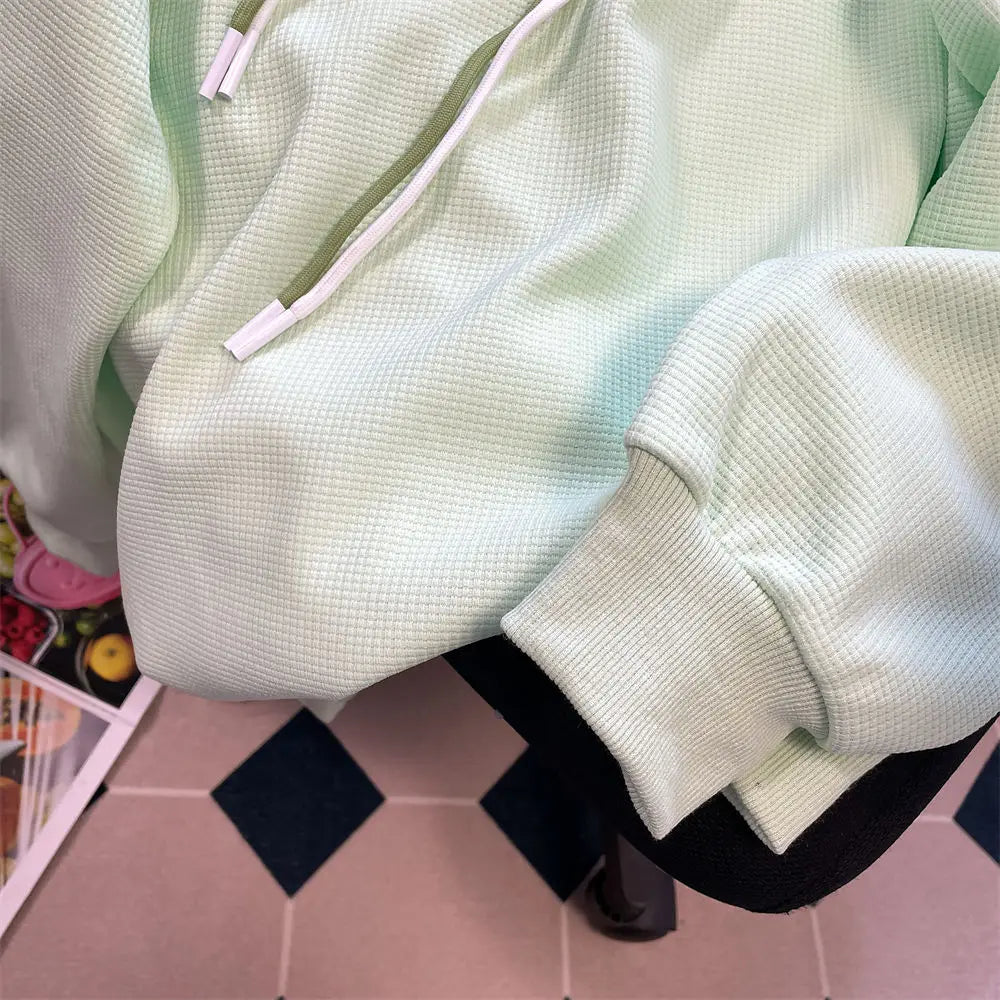 Mint green hooded sweater women's autumn 2024 new retro niche waffle milk sweet casual elegant temperament coat hoodies women