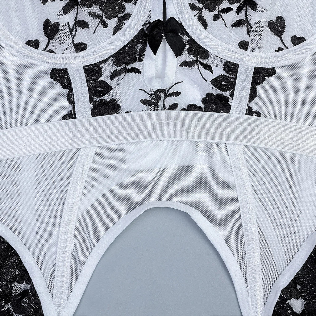 Lingerie Sexy Female Corset Sheer Stockings Garter Belt 3-Piece Erotic Set Suspender Lace Underwear Women OnlyFans Outfits