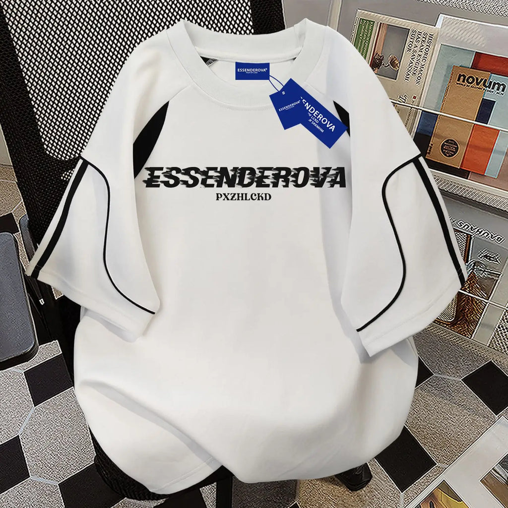 Korean style summer high street men and women trend splicing round neck short sleeved couple loose hip-hop casual T-shirt top