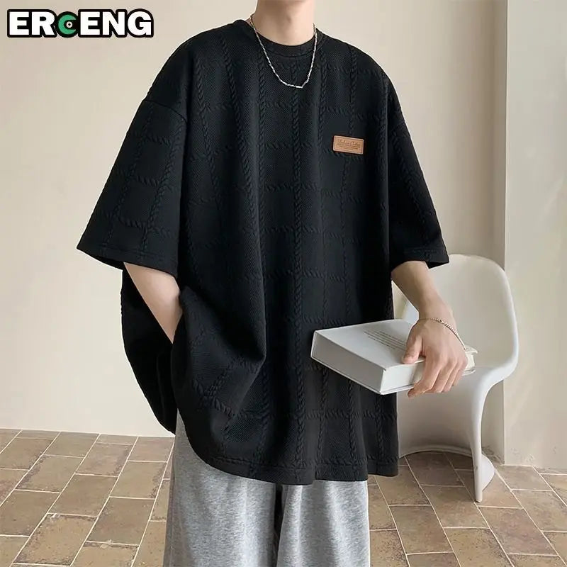 Hong Kong Style High Street Short Sleeve Men's Summer Trendy Brand Five-point Sleeve T-shirt Loose Half Sleeve