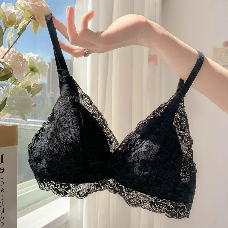 French Style Sexy Bras Hollow Lace Push Up Seamless Underwear Wireless Lingerie Intimates Triangle Cup Brassiere Soutien Gorges