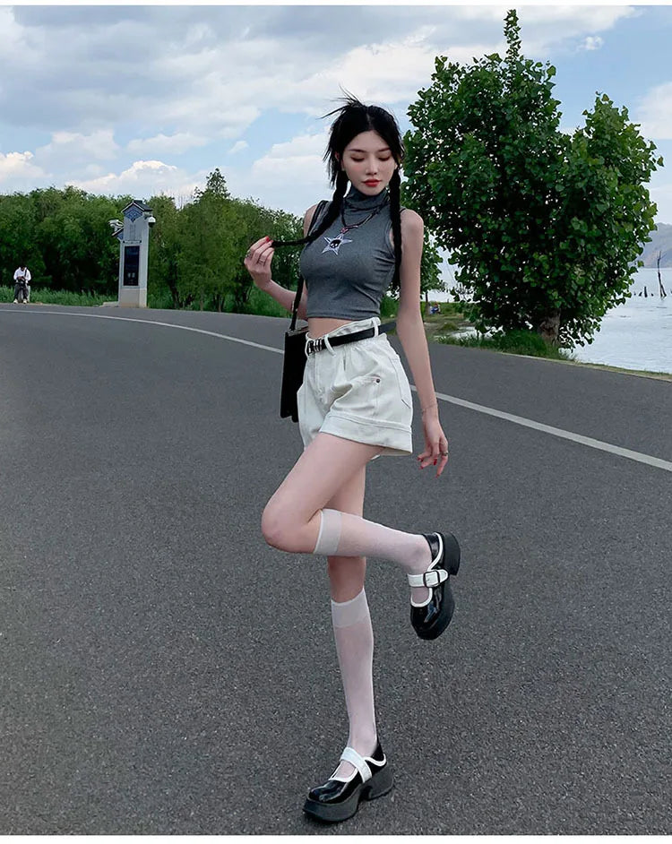 Women's Wine Red Denim Shorts High Waist Wide Shorts Harajuku Streetwear Korean Style Y2k Casual Blue A Line Jean Shorts Summer