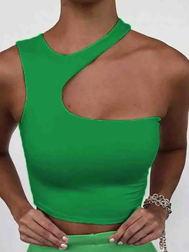 Cut Out Sexy Crop Off Shoulder Solid 2025 Skinny Sport Short Tops Women Tank Irregular Summer Tube Tops