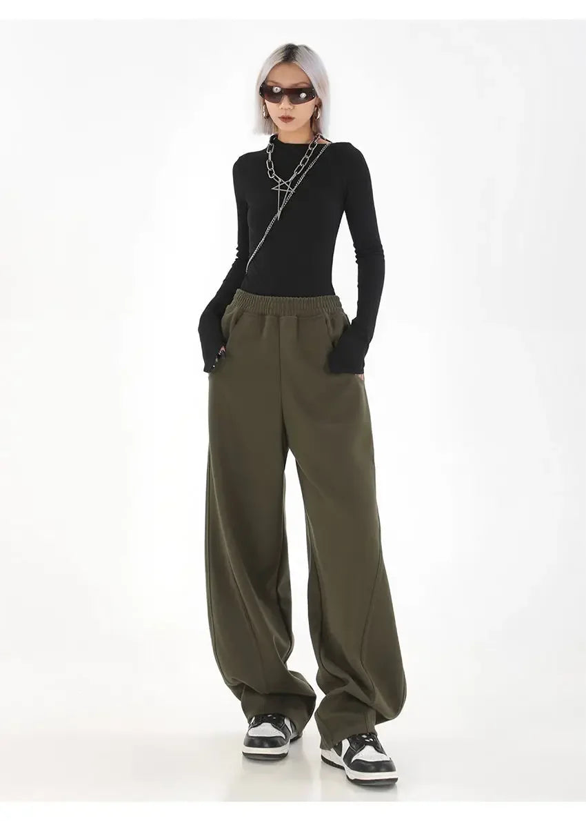 Autumn New Style Light Tawny Women's Sports Pants Loose Sweatpants Banana Shape Hiphop Elastic Waist Wide Leg Trousers