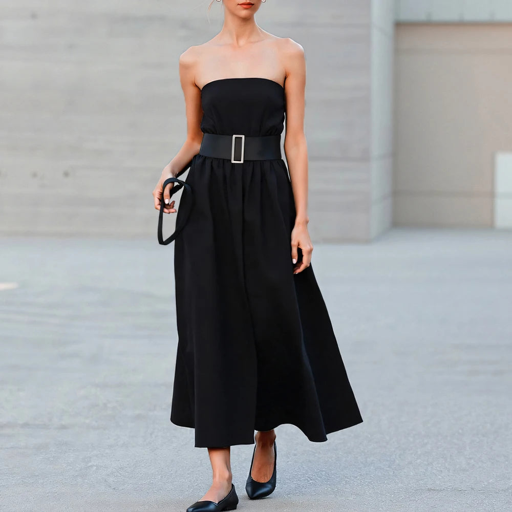 Mia Muse Dresses All Season Fashion Korean Plain Bubble Sleeve Off Shoulder Boat Neck Midi A-Line Anniversary Milkmaid Dresses