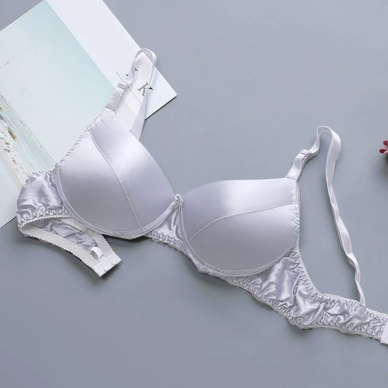 100% Mulberry Silk Push Up Bra Satin Ultra-thin Breathable Women Girls Sexy Brassiere Smooth Real Silk Female Lingerie Top Bra