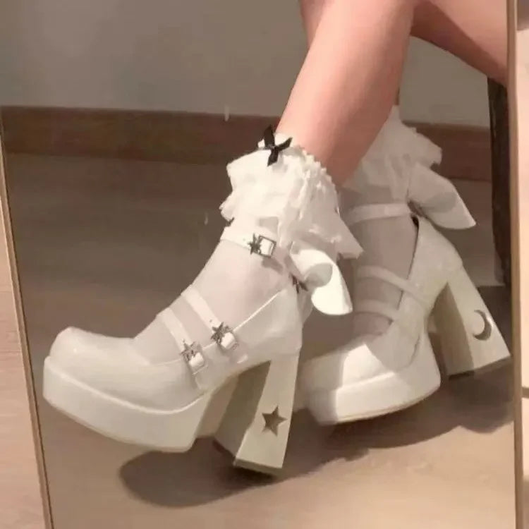 Mary's Spring New Women's Fashionable Thick Heel Bow Hollow Out Line Toe Flats Summer Season Flat Heel Women's Shoes