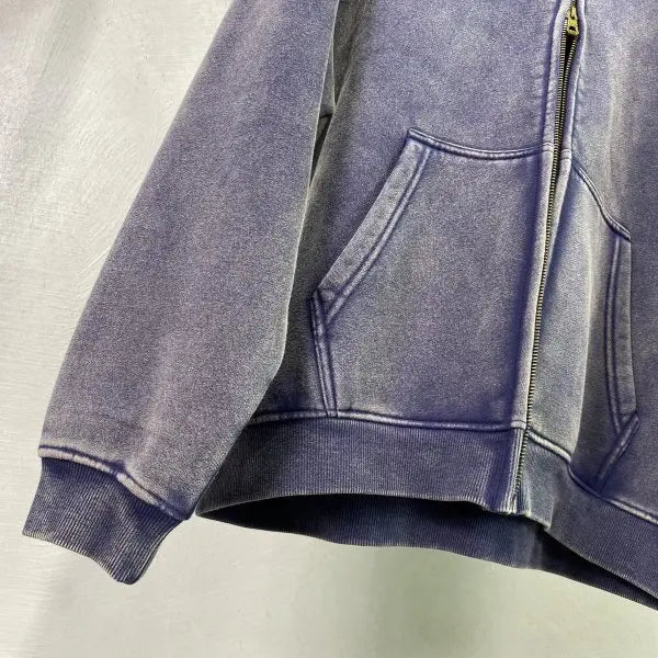 MAQVOB High Quality Luxury Apparel Street Wear Wholesale Euro US Size Spring Autum Full Up Zipper Washed Batik Dye Hoodie