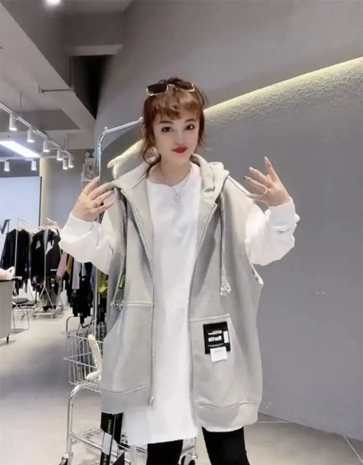 Oversized Hooded Sweatshirt Vest Female Hip Hop Streetwear Sleeveless Jacket 2023 New Cardigan Outerwear Korean Fashion Casual