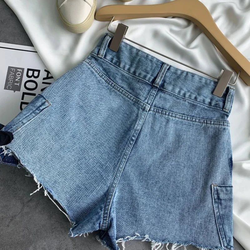 Shorts Women Irregular Washed Tassel Denim Summer Fashion Design High Waist Hot Patchwork Sexy Clothing Simple Casual Aesthetic