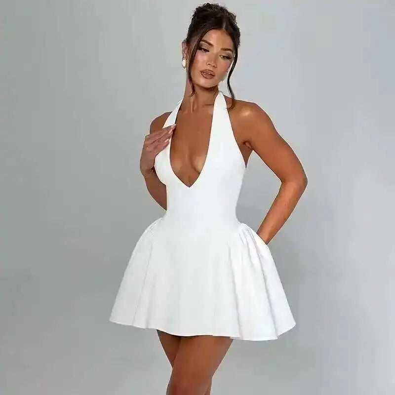 Avrilyaan Deep V Off Shoulder Backless Sexy A-line Dress Women Elegant Party Dress Slash Neck Bodycon Mini Summer Dress Vestidos