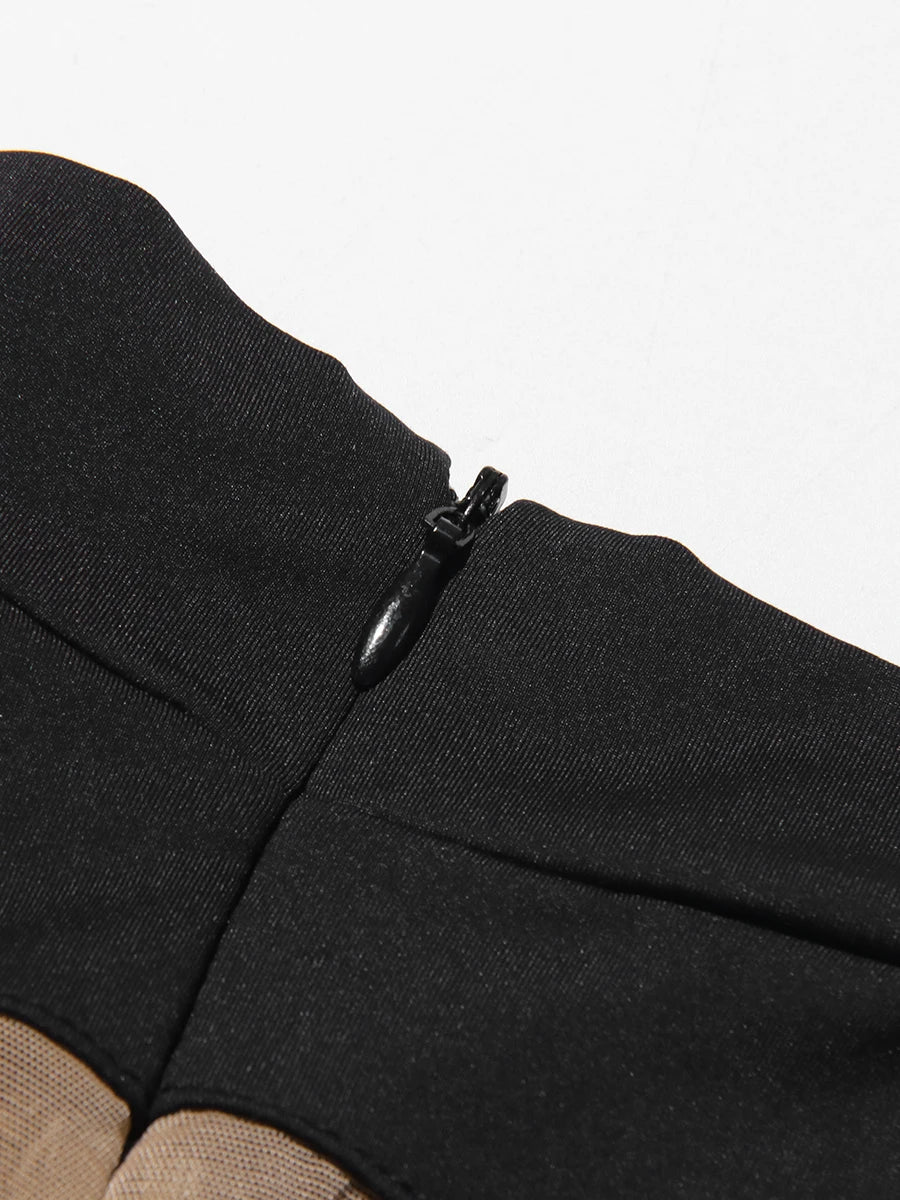 CHICEVER Sexy See Through Jumpsuit for Women Stand Collar Long Sleeve Colorblock Hot Girl Style Playsuit Female Summer Clothing