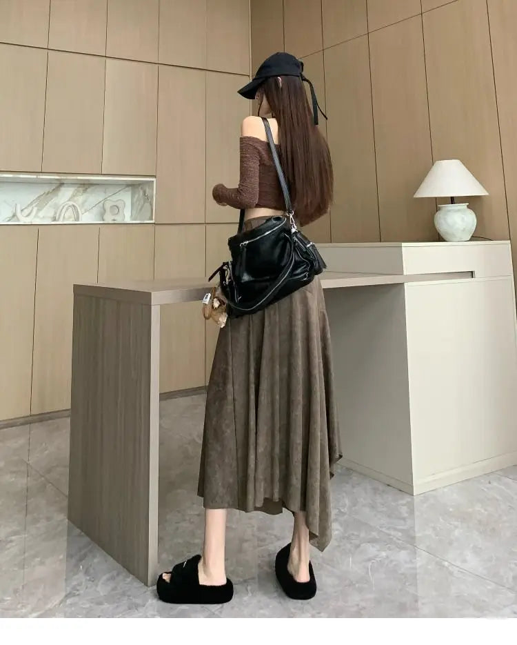 Women Clothing Autumn Korean Fashion Vintage High Waist Asymmetrical Skirts Female Elegant Chic Tie Dye Slim Long Skirt Faldas