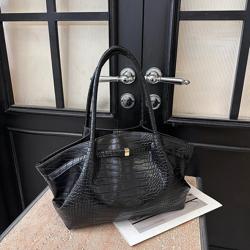 MOODS Crocodile Pattern Shoulder Hobo Bags For Women Retro Big Capacity Bucket Tote Bag 2025 Summer New Designer Handbags Luxury