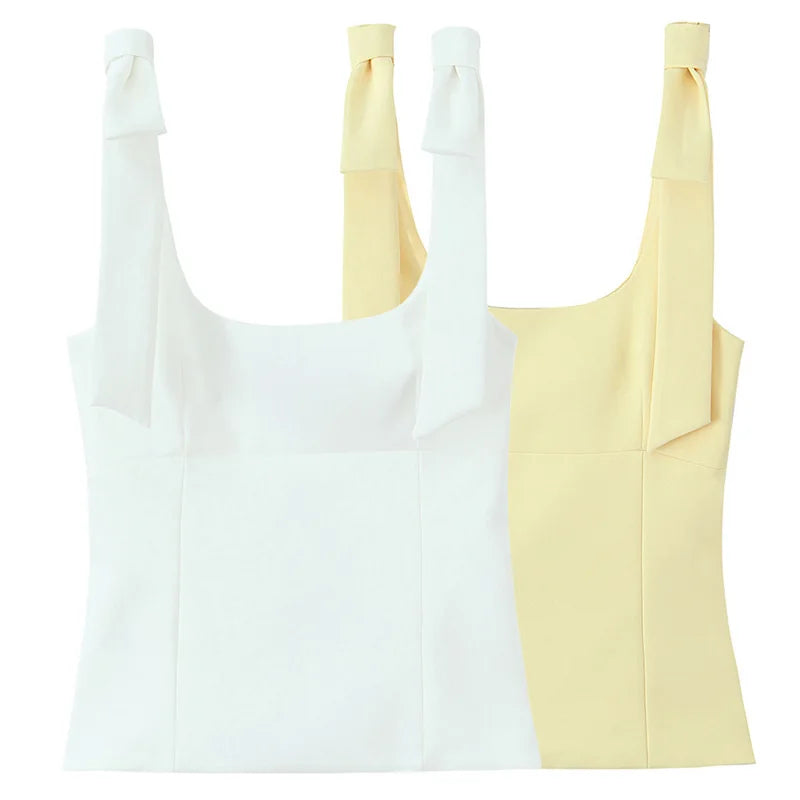 TRAF Butterfly Crop Top Woman Summer Yellow White Slip Top Cute Bow Off Shoulder Tank Top Tanks & Camis Sleeveless Backless Tops