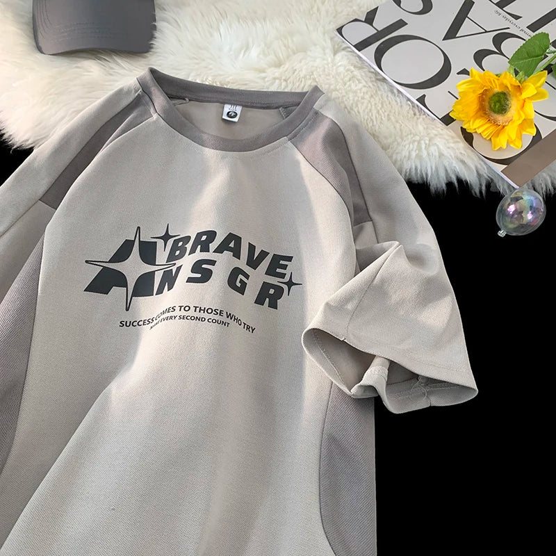 Mens Hipster Contrast Color T Shirt Oversized Vintage Racing Short Sleeve Tshirts Unisex Graphic Jersey Printed Casual Tee Shirt