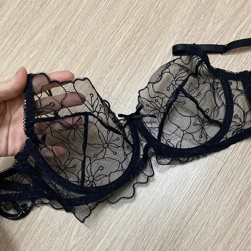 Sexy Lace Lingerie Set Women's Underwear Transparent Bra Party Sets Lace Black Lingerie Bra Set Underwear Set