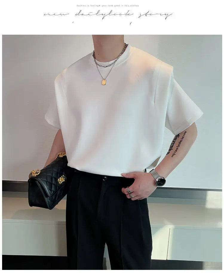 Summer Short Sleeve T-shirt Men Fashion Black White Oversized T Shirt Men Streetwear Korean Loose Round Neck Tshirt Mens Top