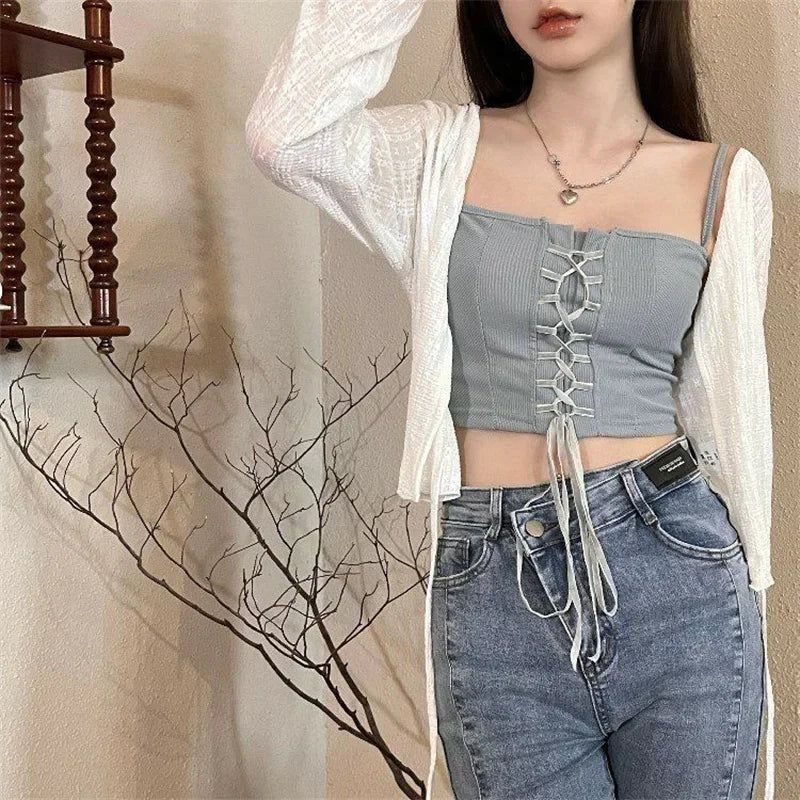 Women's Knitted Summer Top Thin Short Sleeve Bow Design Korean Cardigan Fashion Casual Solid Color Sun Protection Y2k Blouse