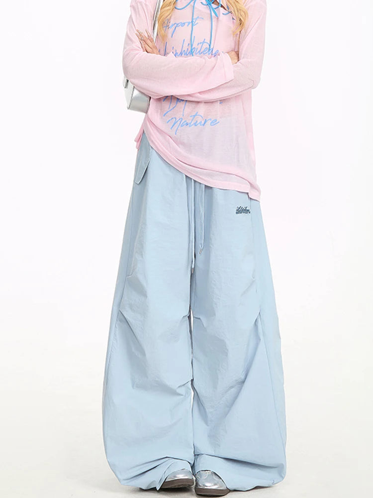 Zoki Streetwear Yellow Cargo Pants Women Vintage Letter High Waist Y2K Wide Leg Trousers High Quality Loose Paratrooper Pants