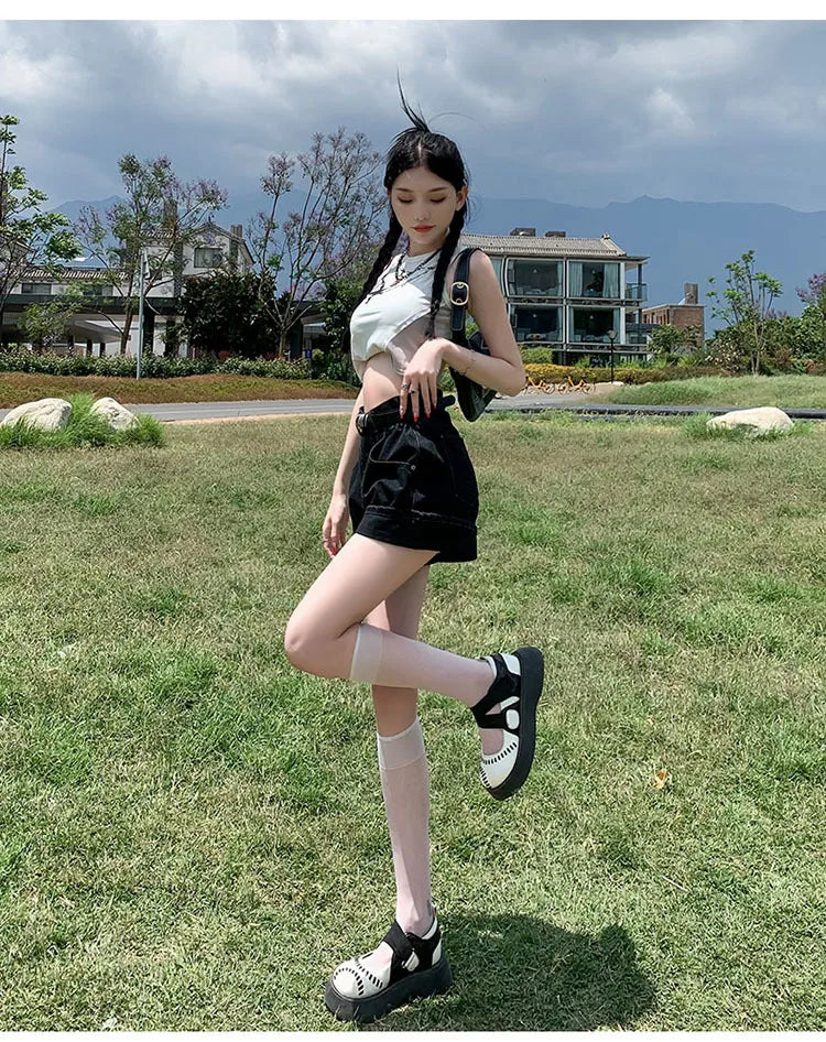 Women's Wine Red Denim Shorts High Waist Wide Shorts Harajuku Streetwear Korean Style Y2k Casual Blue A Line Jean Shorts Summer