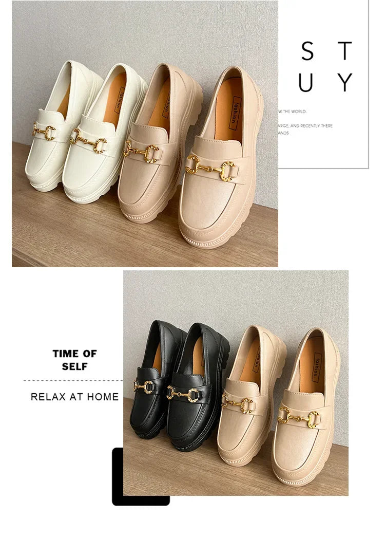 New Lefu Slippers Summer Spring Women's Home Anti-slip Vintage British Style Net Red Vintage Small Golden Buckle Head Shoes