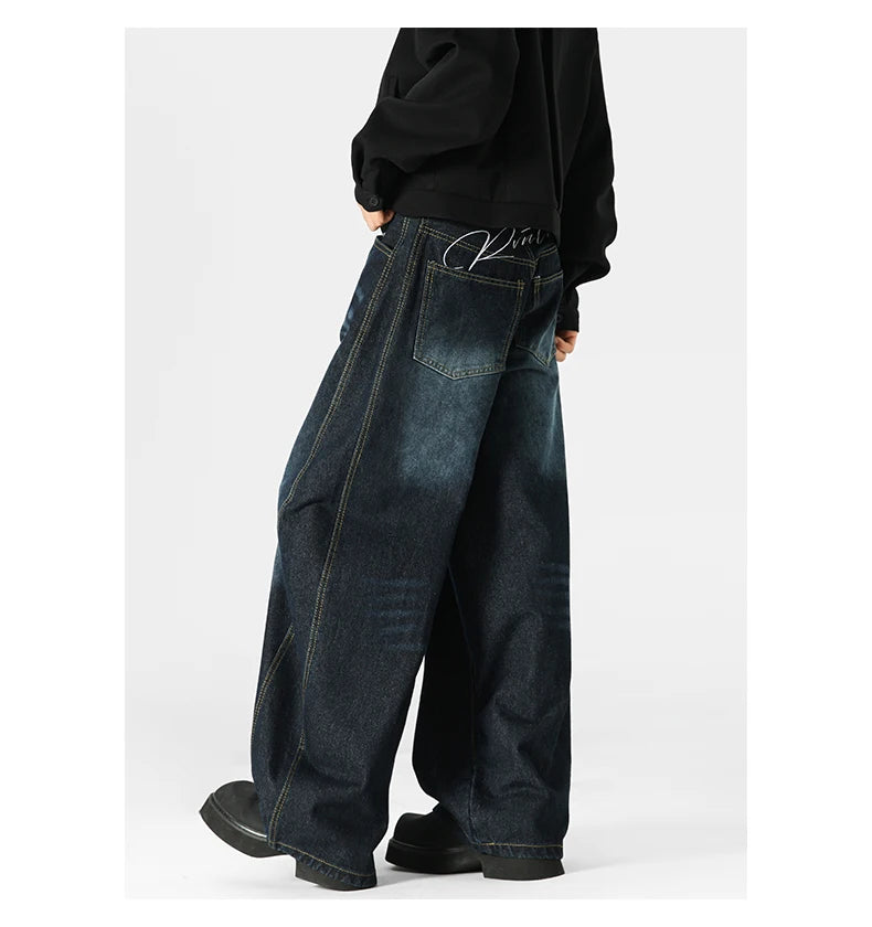 Hip Hop American Sle Wide Leg Men's Jeans Loose Fit Autumn Winter Trendy Vintage Waed Floor-Length Trousers